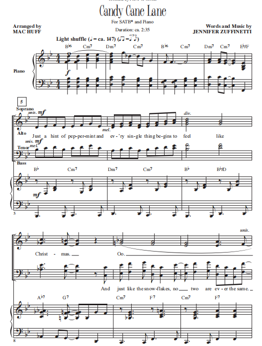 Candy Cane Lane 赫夫版 SATB 四声部混声 圣诞爵士合唱线谱  有试听-云音圈