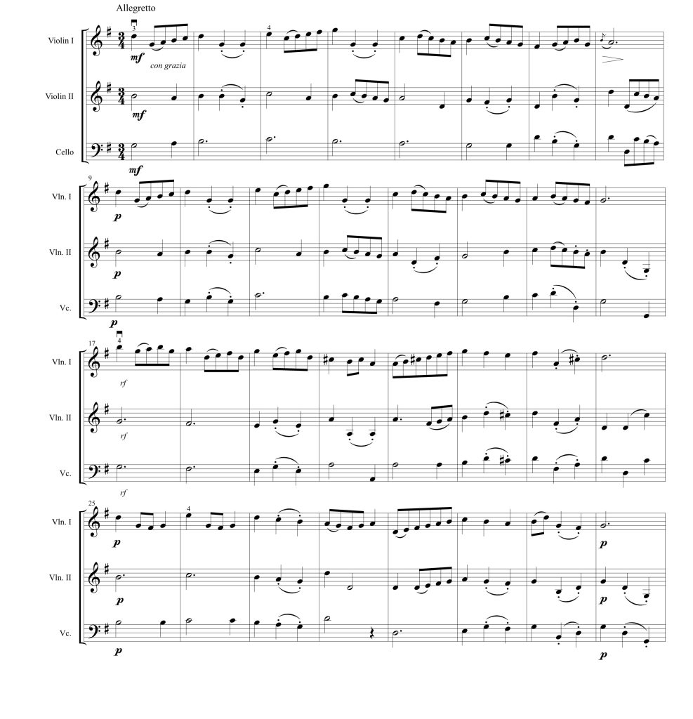 巴赫 小步舞曲第3号 两小提琴一大提琴弦乐三重奏总谱-云音圈