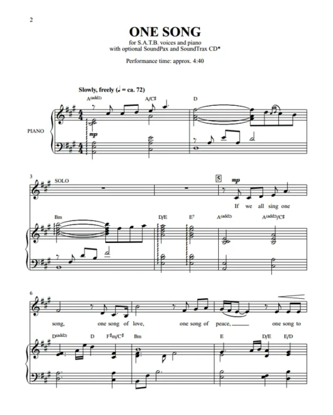 One Song 海斯版 SATB 四声部混声 合唱线谱  有试听-云音圈