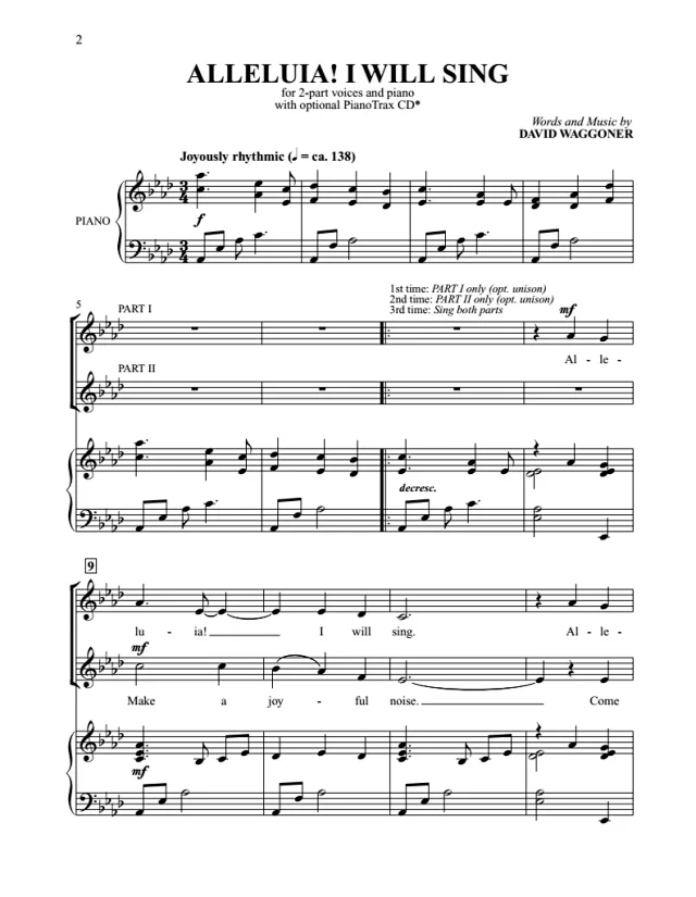 Alleluia! I Will Sing SA 二声部童声女声 合唱线谱  有试听-云音圈