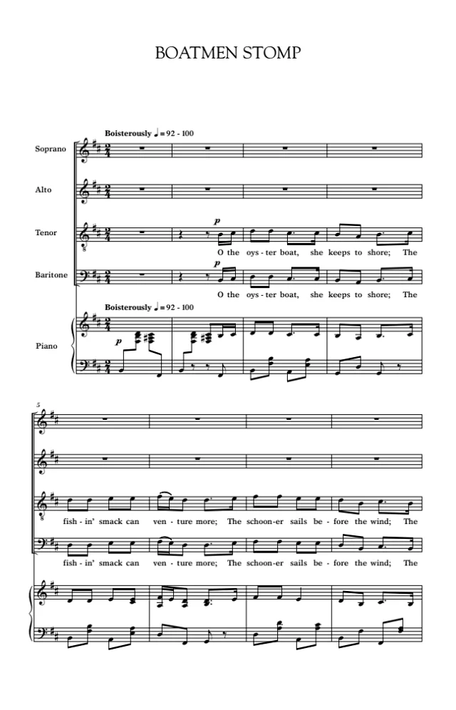 Boatmen Stomp SATB 四声部混声 合唱线谱 有试听-云音圈