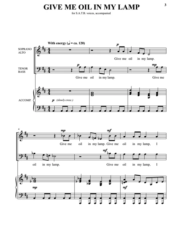 Give Me Oil in My Lamp SATB 四声部混声 合唱线谱 有试听-云音圈