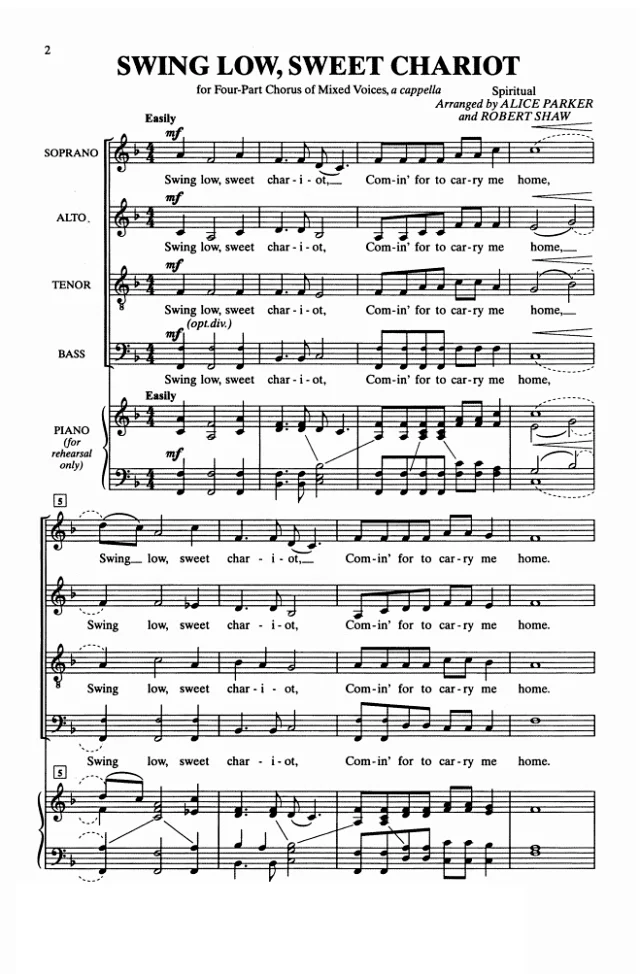Swing Low, Sweet Chariot 阿卡贝拉 SATB 四声部混声无伴奏 合唱线谱  有试听-云音圈