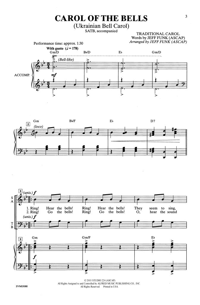 钟声颂歌 Carol of the Bells  SATB 放克版 四声部合唱线谱  有试听-云音圈