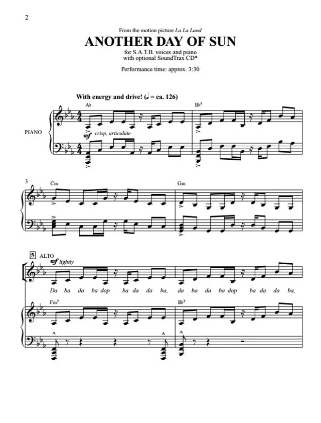 爱乐之城 Another Day of Sun 纳沃德版 SATB 四声部混声 合唱线谱 有试听-云音圈