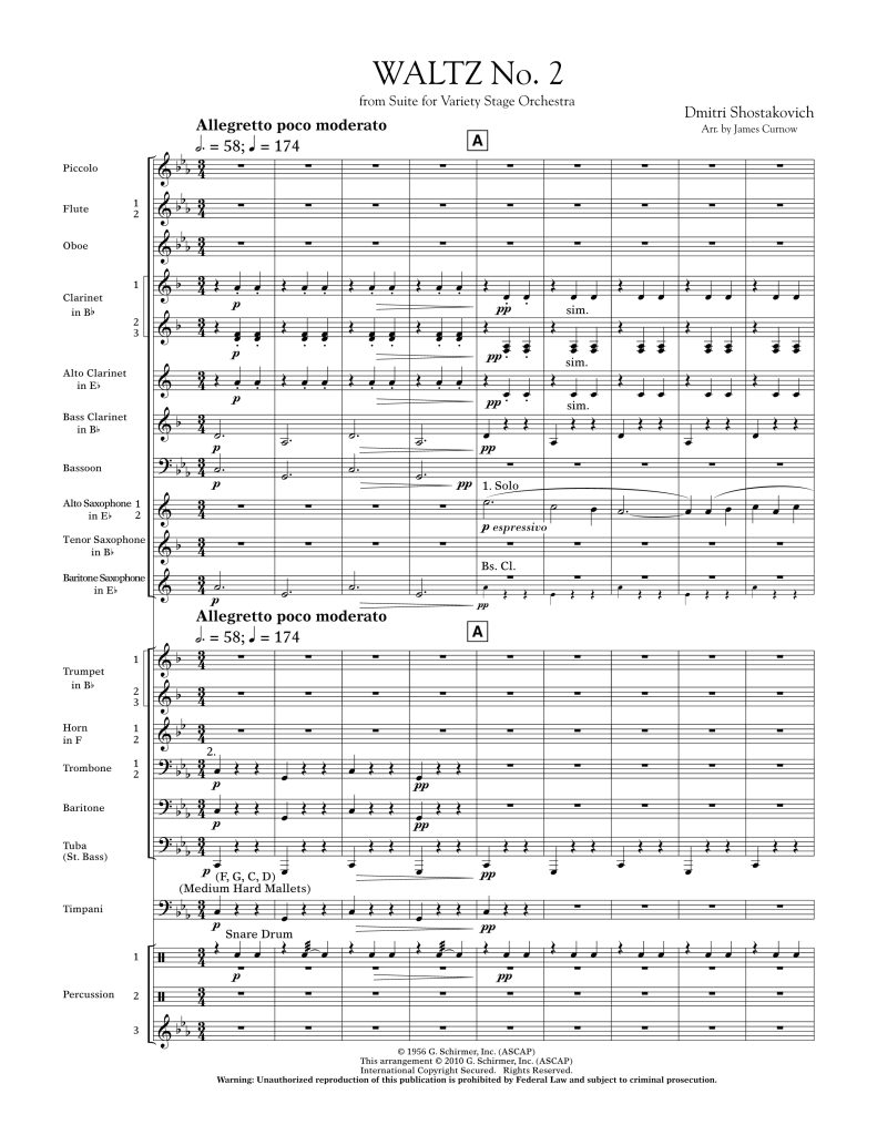 肖斯塔科维奇第二圆舞曲 3级 交响管乐总分谱  有试听-云音圈