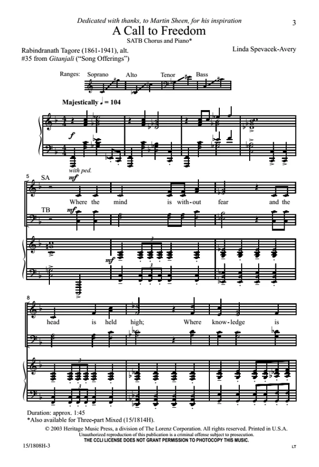 自由的呼唤 SATB 四声部混声 合唱线谱  有试听-云音圈