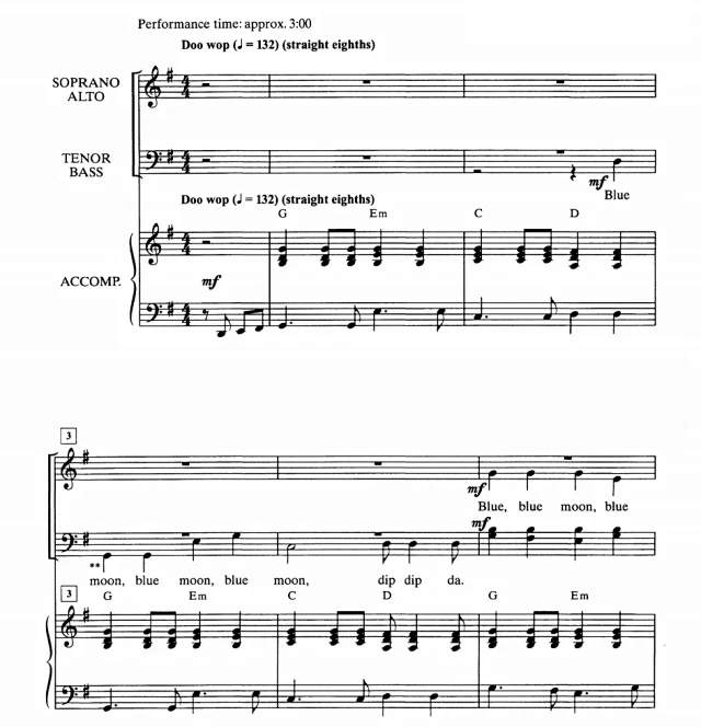 蓝月亮 放克版 爵士阿卡贝拉 SATB 四声部混声 合唱线谱 有试听-云音圈
