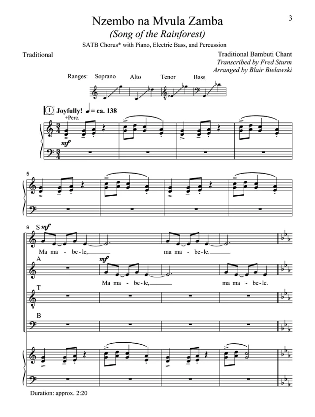 雨林之歌 SATB 四声部混声+钢琴+打击乐 含分谱 合唱线谱 有试听-云音圈
