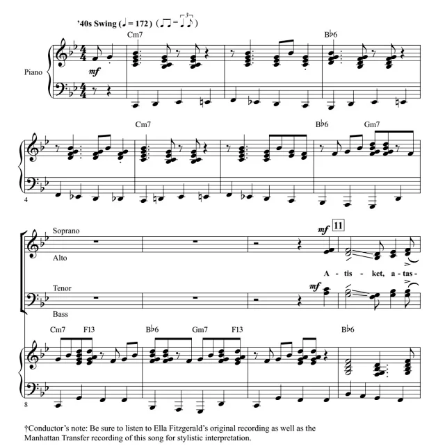 A-Tisket, A-Tasket 科比肖版 SATB 四声部混声 爵士合唱线谱 有试听-云音圈