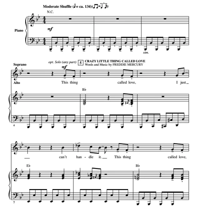 Crazy Little Thing Called ROCK 安德森版 SATB 四声部混声 流行合唱线谱 有试听-云音圈