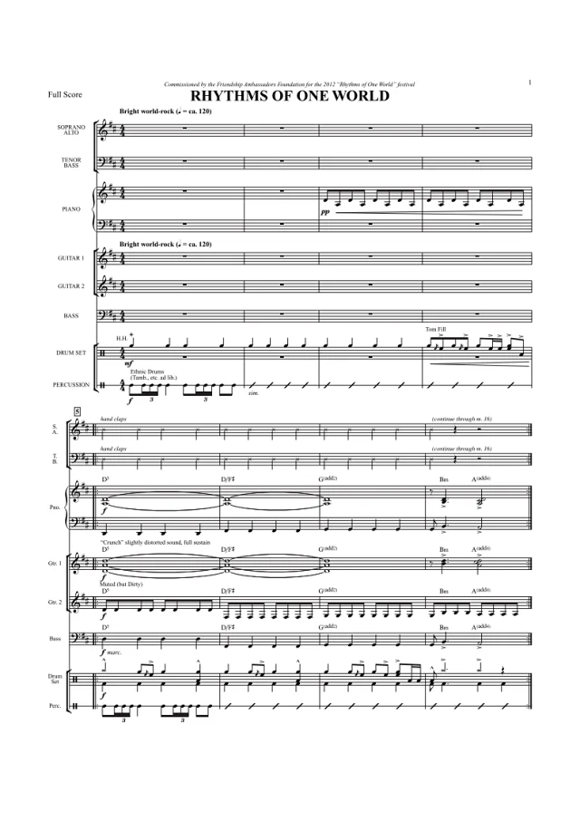 世界的节奏 Rhythms of One World 弗赖伊版 合唱 混声SATB SAB 童声女声SA 伴奏音频-云音圈