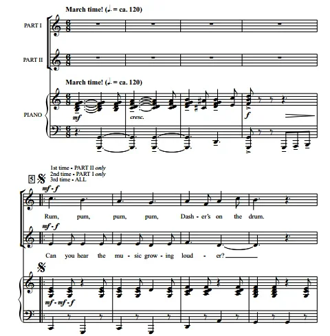 北极行进乐团 The North Pole Marching Band 贝克版 二部童声女声合唱+钢琴 合唱线谱 有试听-云音圈