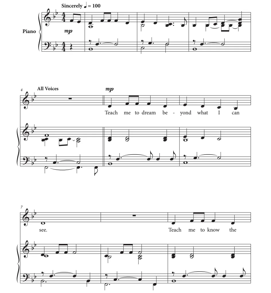教我 Teach Me 高音齐唱+钢琴 合唱线谱 有试听-云音圈