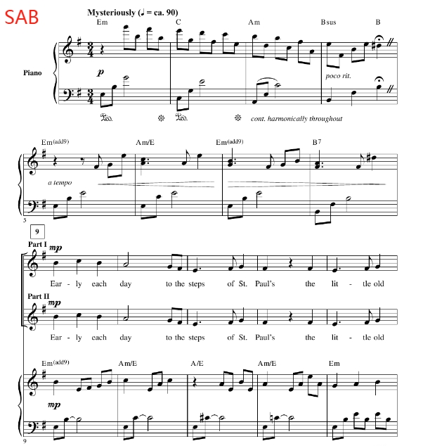 欢乐满人间 Feed the Birds 米勒版 SAB 三声部混声 合唱线谱 有试听-云音圈