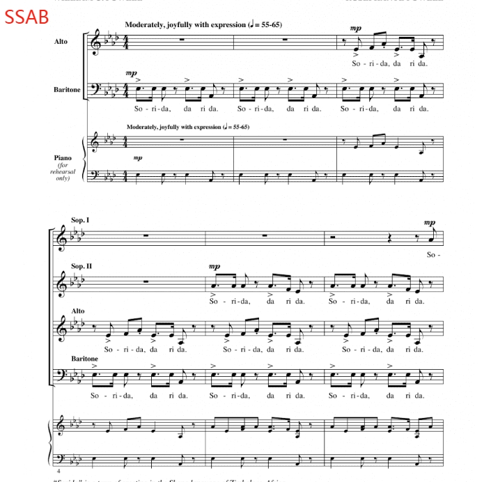 津巴布韦民歌 Sorida 鲍威尔版 阿卡贝拉 SSAB 四声部混声 合唱线谱 有试听-云音圈
