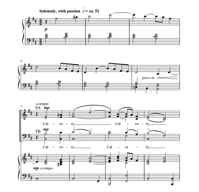 合唱线谱  各各他 Calvary SATB 四声部混声合唱+钢琴 有试听-云音圈