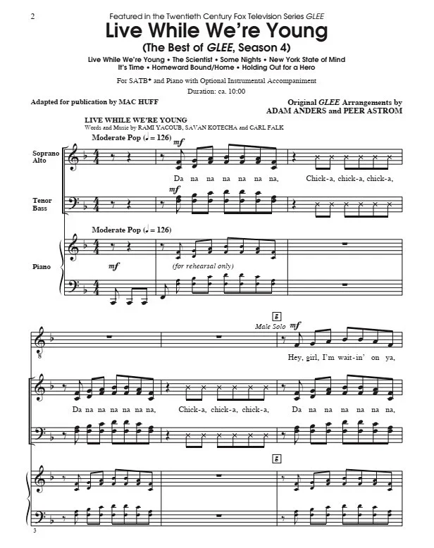 合唱线谱 欢乐合唱团第4季精选串烧 Live While We're Young 赫夫版 SATB 四声部混声流行合唱 有试听-云音圈