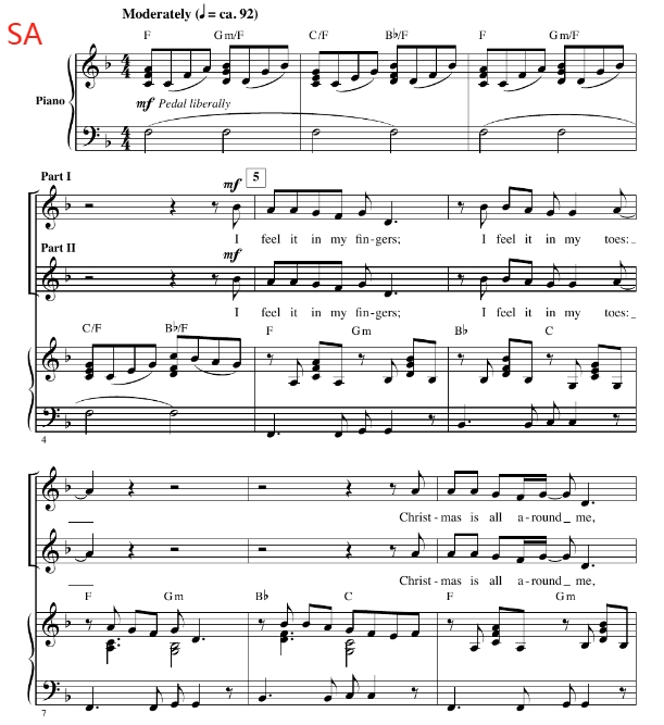 合唱线谱 真爱至上 Christmas Is All Around SA 二声部童声女声合唱 有试听-云音圈