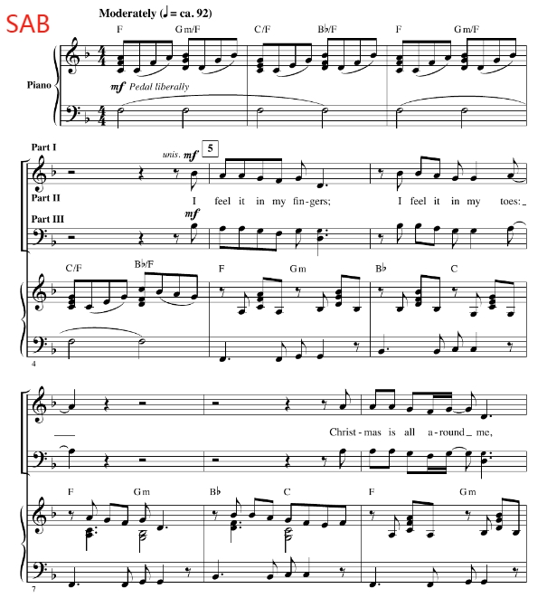 合唱线谱  真爱至上 Christmas Is All Around SAB 三声部混声合唱 有试听-云音圈
