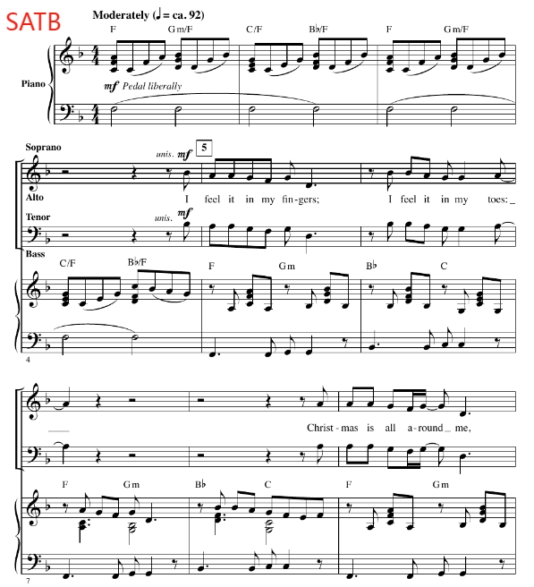 合唱线谱 真爱至上 Christmas Is All Around SATB 四声部混声合唱 有试听-云音圈
