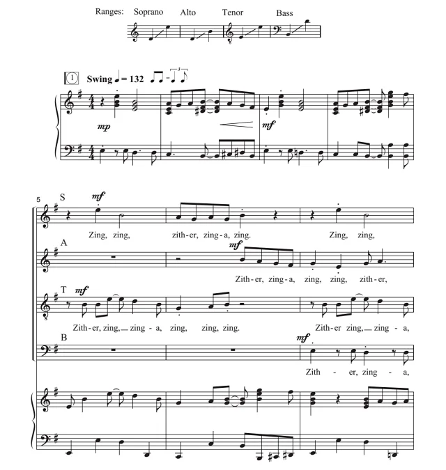 合唱线谱  Zither, Zinga, Zing! SATB 四声部混声爵士合唱谱 有试听-云音圈