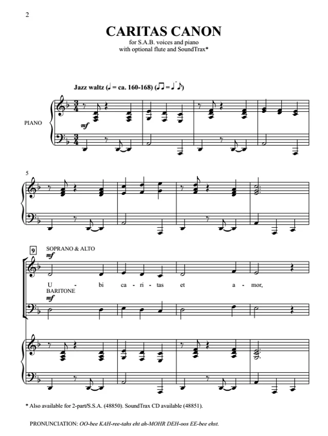 合唱线谱  博爱卡农 Caritas Canon 贝克版 SAB 三声部混声爵士合唱谱  有试听-云音圈