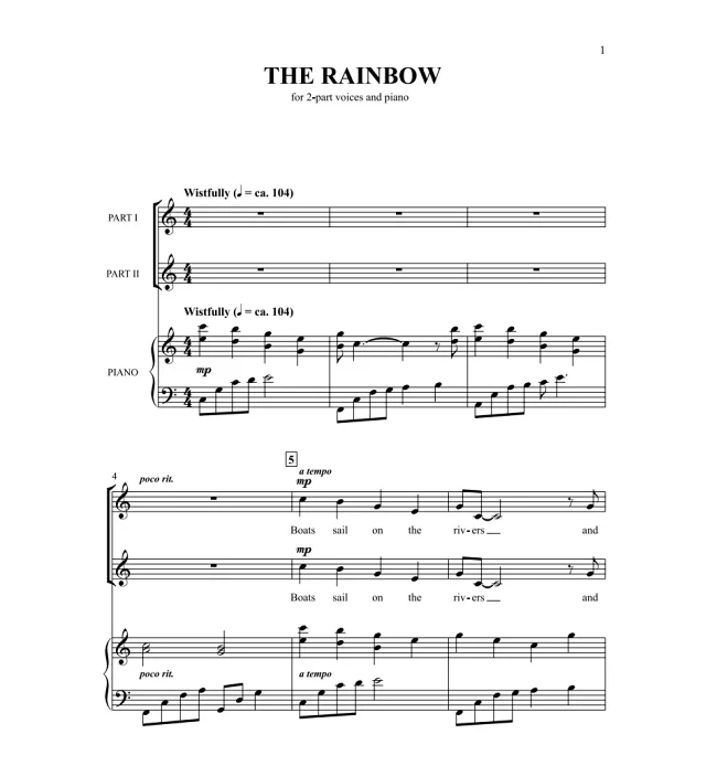 合唱线谱  彩虹 The Rainbow 格雷版 二声部童声女声合唱+钢琴谱  有试听-云音圈