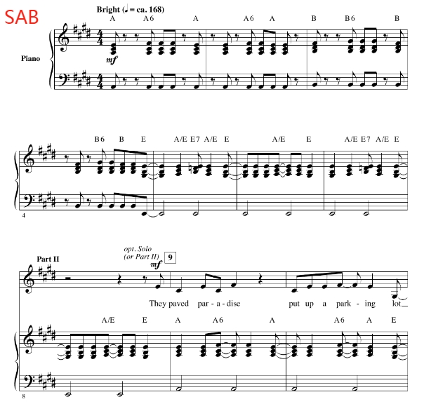 商品为合唱线谱 琼尼.米歇尔 Big Yellow Taxi 爱默生版 SAB 三声部混声流行合唱 有试听-云音圈