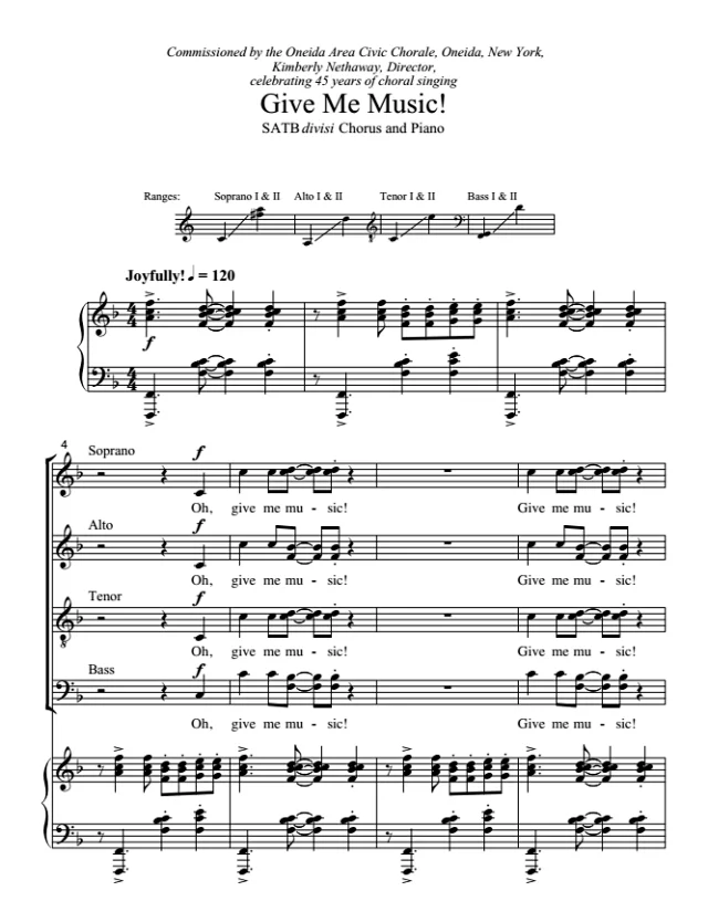商品为合唱线谱 给我音乐 Give Me Music 四声部混声合唱SATB+钢琴谱   有试听-云音圈
