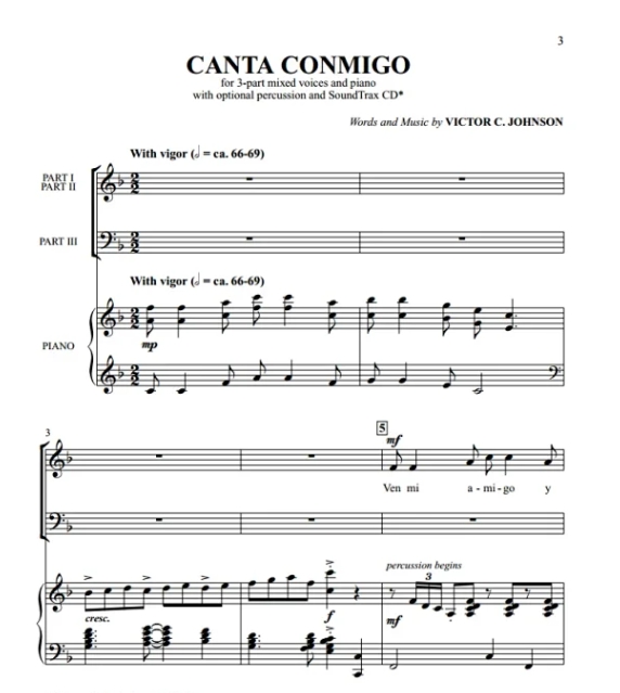 商品为SAB 三声部合唱线谱 Canta Conmigo 混声合唱谱 有试听-云音圈
