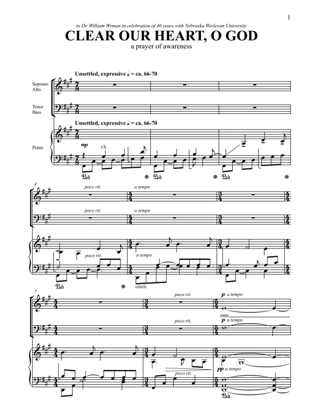 商品为SATB 四声部合唱线谱 Clear Our Heart, O God 特瑞纳版 混声合唱+钢琴谱  有试听-云音圈