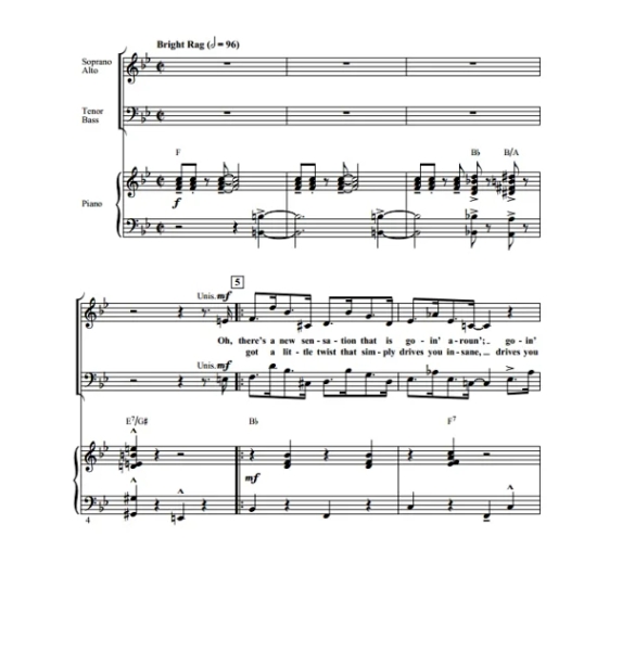 商品为SAB 三声部合唱线谱 奇妙小镇 错音雷格 The Wrong Note Rag 洛耶斯基版 混声合唱谱 有试听-云音圈