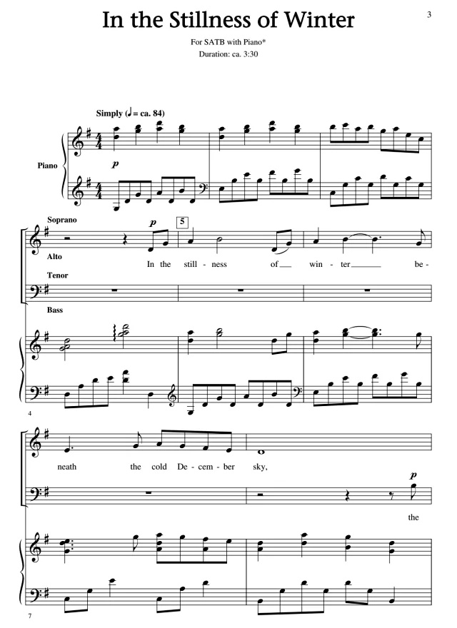 商品为SATB 四声部合唱线谱 寂静的冬天 In The Stillness of Winter 混声合唱谱 有试听-云音圈