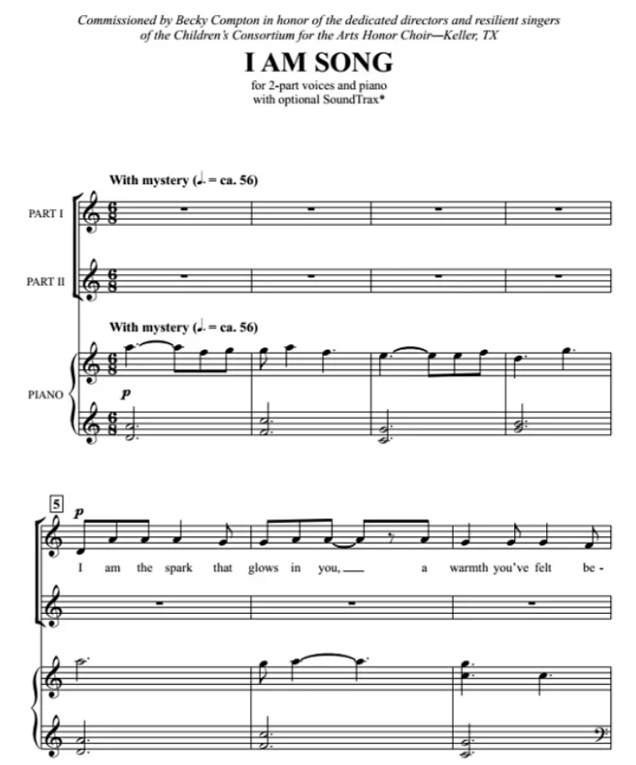 商品为SA 二声部合唱线谱 我是歌 I Am Song 布罗斯版 童声女声合唱谱 有试听-云音圈