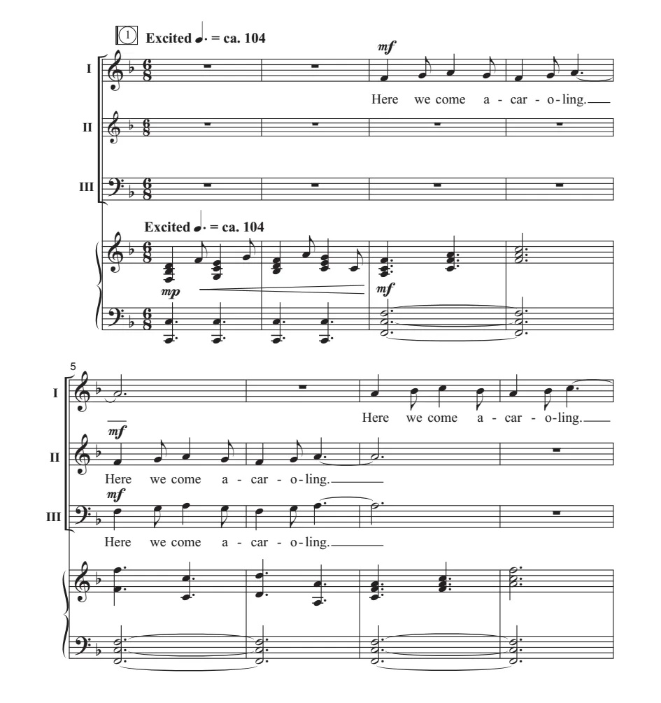 商品为SAB 三声部合唱线谱 欢乐叮当圣诞歌串烧 A Jolly, Jingling Carol Medley 吉尔平版  混声合唱谱 有试听-云音圈