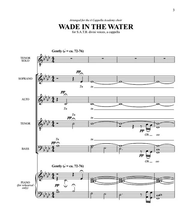 商品为SATB 四声部合唱线谱 涉水而行 Wade in the Water迪茨版 阿卡贝拉 无伴奏混声合唱谱 有试听-云音圈