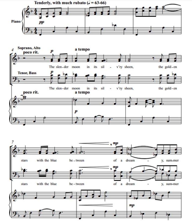 商品为合唱线谱 细细的月亮 The Slender Moon SATB 四声部混声合唱  有试听-云音圈