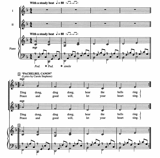 商品为合唱线谱 钟声卡农 Canon of the Bells 斯蒂芬斯版  二声部童声女声合唱SA+钢琴  有试听-云音圈