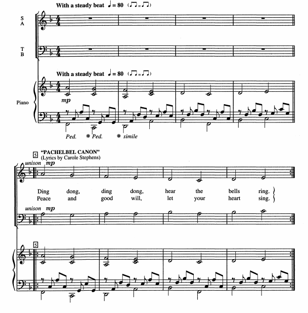商品为合唱线谱 钟声卡农 Canon of the Bells 斯蒂芬斯版 四声部混声合唱SATB+钢琴  有试听-云音圈