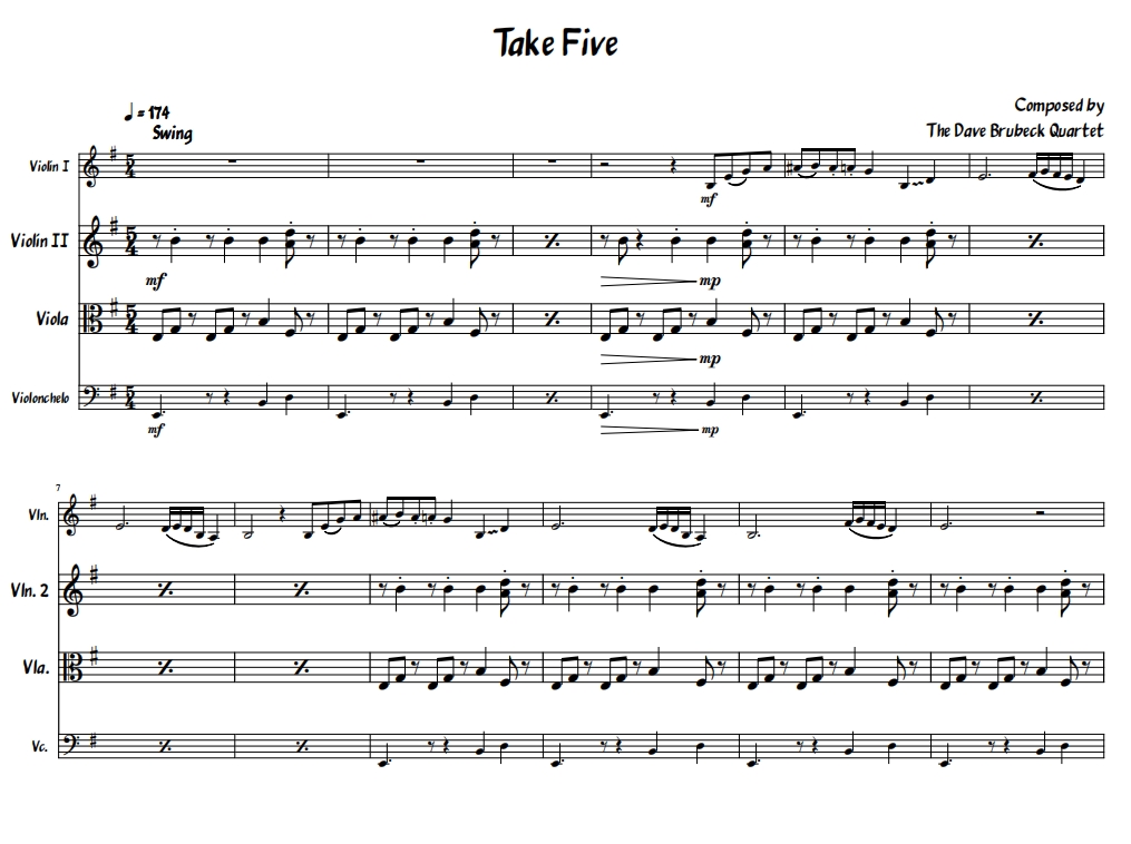 Take Five 弦乐四重奏总谱+分谱 有试听-云音圈
