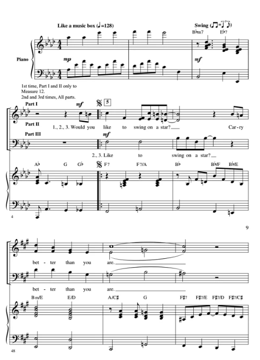 商品为合唱伴奏音频mp3 在星星上荡秋千 Swinging on a Star 吉尔平版 合唱伴奏音频 有试听-云音圈