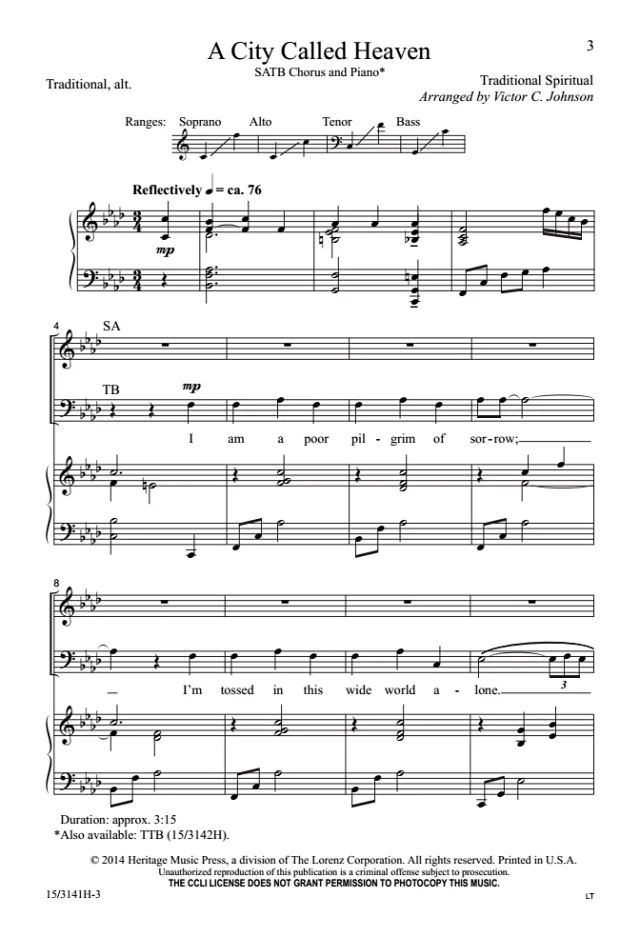 商品为SATB 四声部合唱线谱 天堂之城 A City Called Heaven 约翰逊版版 混声爵士合唱谱 有试听-云音圈
