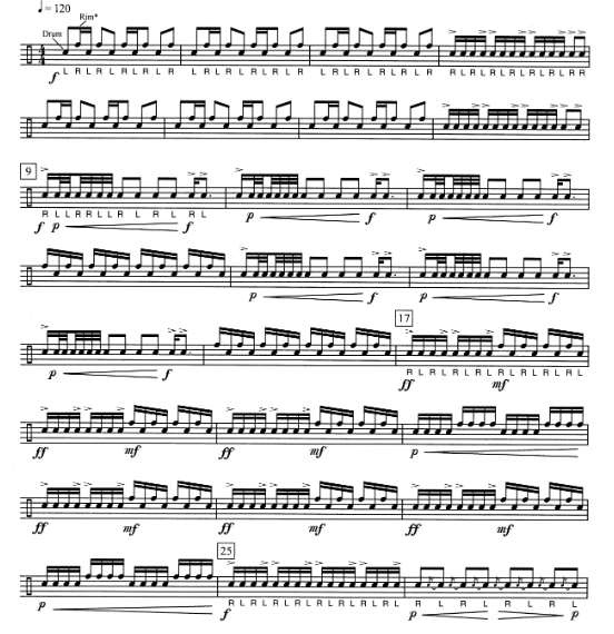 Snare And Rim 贝克版 中级 无伴奏独奏 小军鼓谱 有试听-云音圈