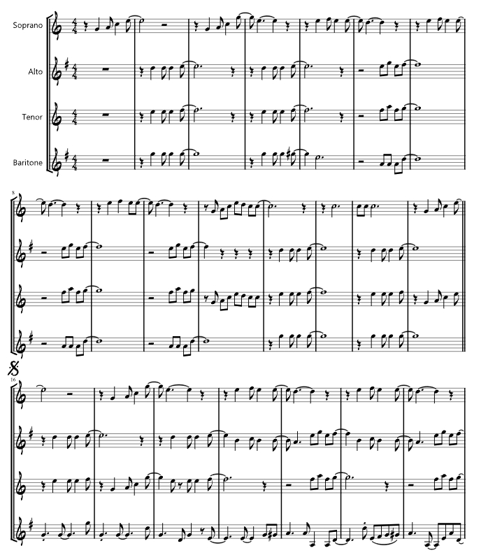 幸福的一天  阿德里埃尔版 SATB 萨克斯四重奏 总谱+分谱 有试听-云音圈