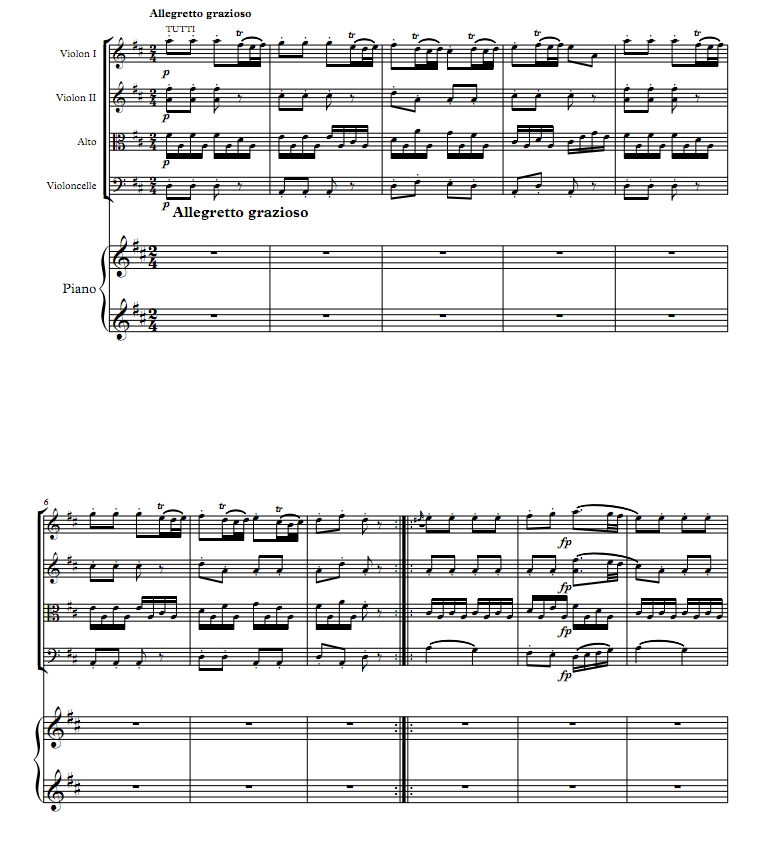 莫扎特D大调协奏曲回旋曲 Mozart Kv382 弦乐四重奏+钢琴 总分谱 有试听-云音圈