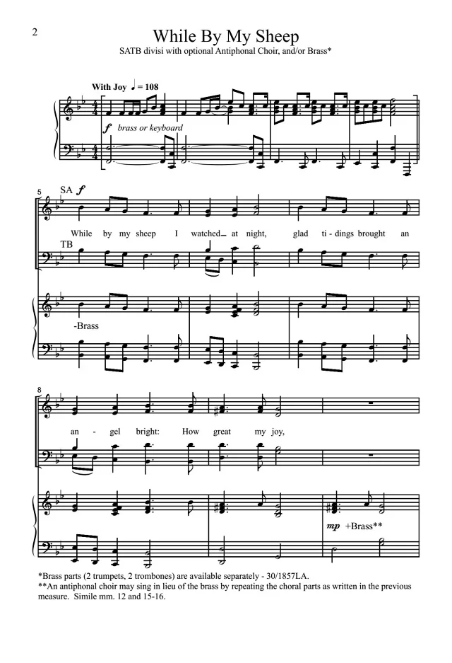 While by My Sheep SATB 四声部混声+钢琴谱 斯佩伐克版 合唱线谱-云音圈