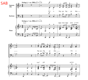 一个雾天 伴奏乐团分谱 SAB 三声部混声+钢琴 科比肖版 格什温 合唱伴奏谱-云音圈