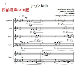 爵士铃儿响叮当 SATB 四声部混声 合唱线谱 Jingle Bells  有试听-云音圈