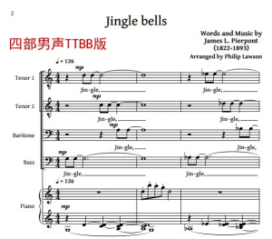 爵士铃儿响叮当 TTBB 四声部男声 合唱线谱 Jingle Bells-云音圈